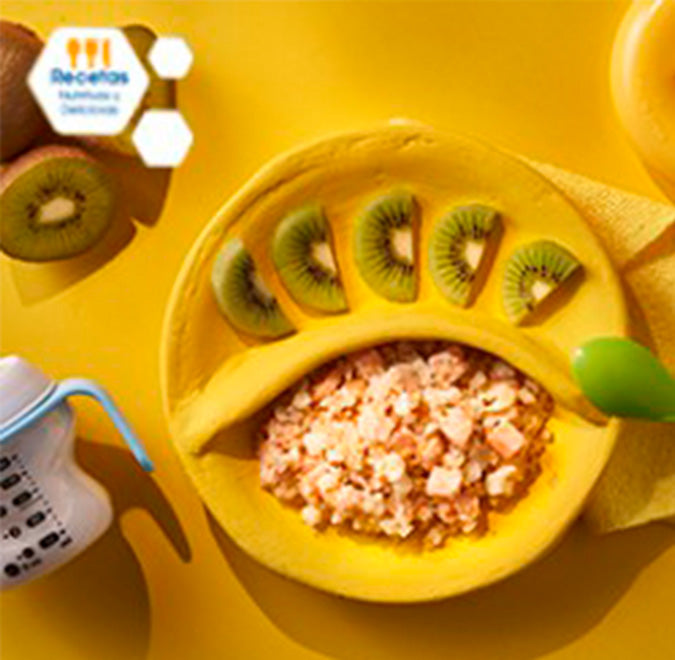 Bits de coliflor con salmón y quinoa + kiwi